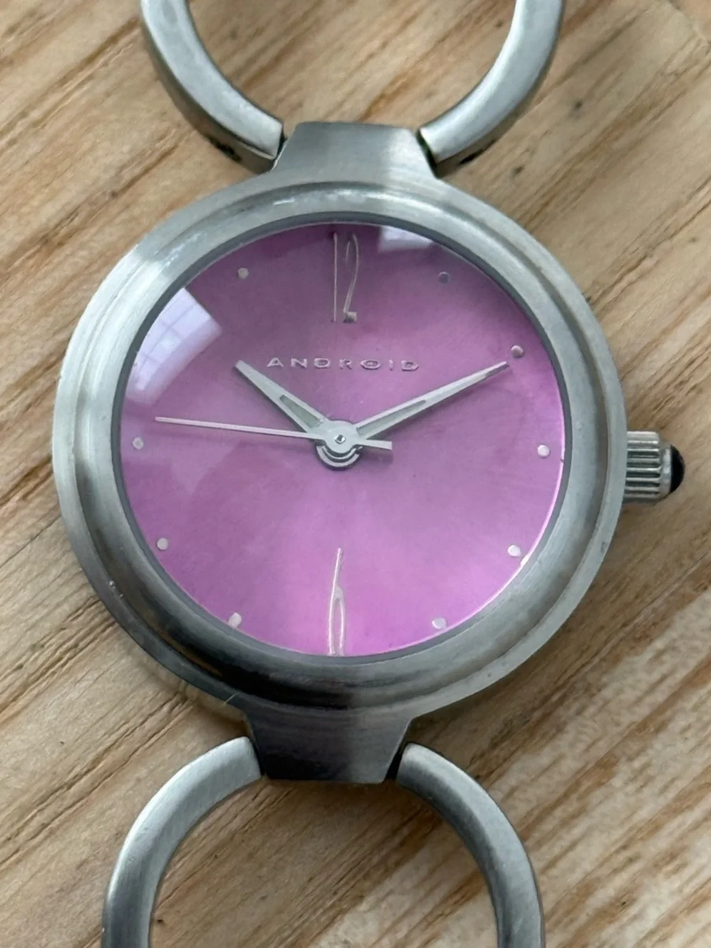 Android USA Rare Ladies Watch Purple Dial Stainless Bracelet New Battery